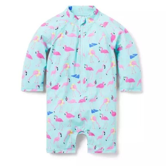 Janie and Jack 100048474 Baby Recycled Flamingo Rash Guard Swimsuit size 0-3 M - Picture 1 of 9